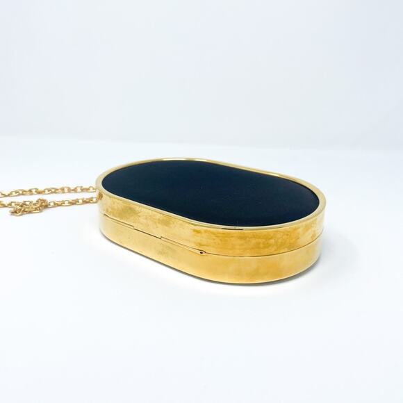 Mark Cross Gabriella Black Satin & Brass Clutch Chain Strap Bag - Picture 7 of 11